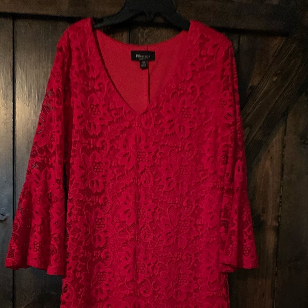 Red lace bell long sleeve dress